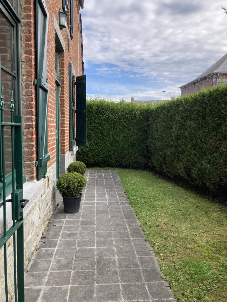 photo terrasse pavée avant de la maison